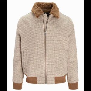EXPRESS Houndstooth Wool-Blend Sherpa Collar Bomber Jacket
